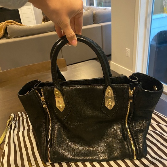 Henri Bendel A List Black Satchel with Gold Accents - Picture 2 of 6